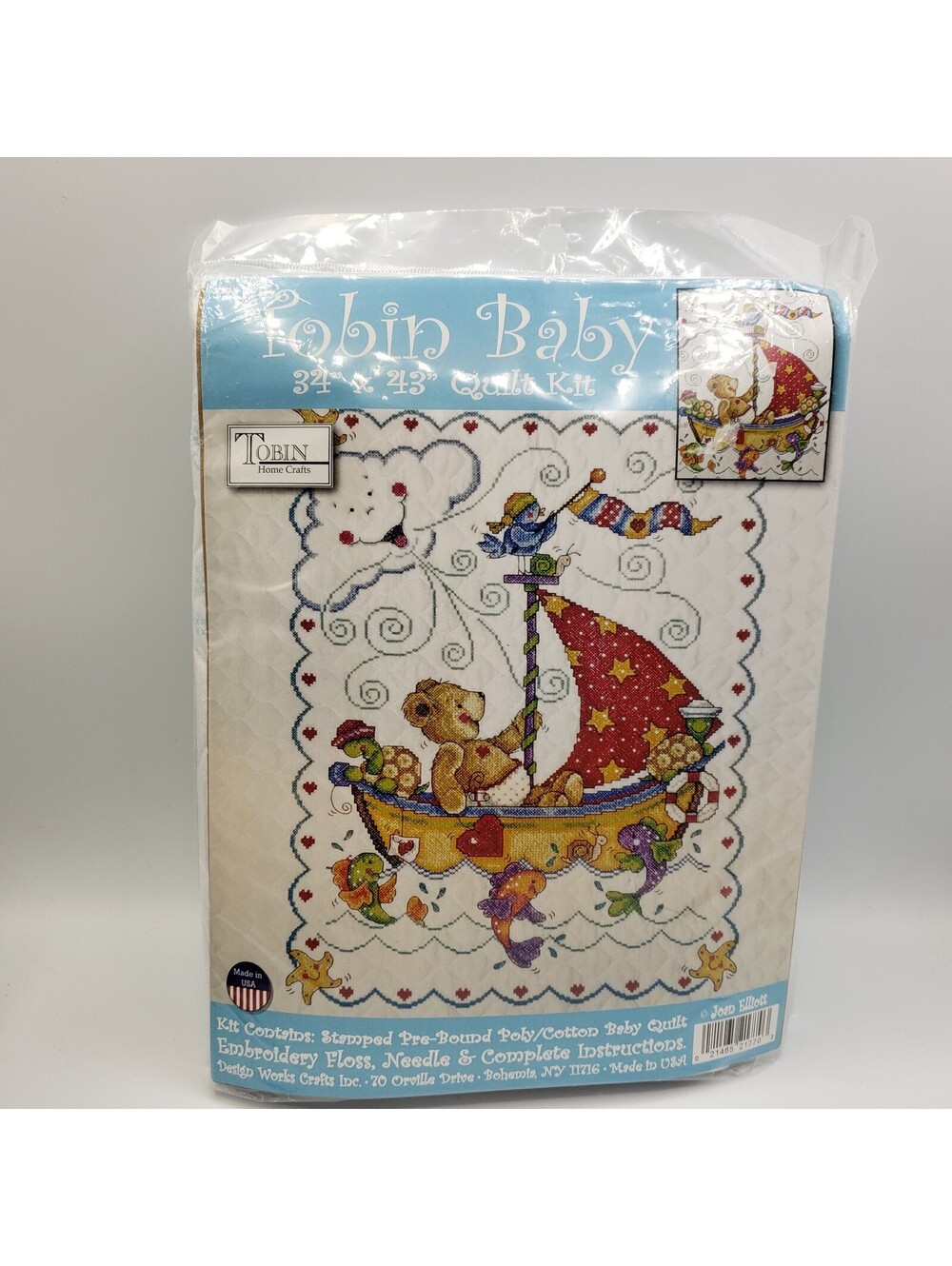 Tobin T21770 Sail Away Baby Quilt Stamped Cross Stitch Kit 34"X43"